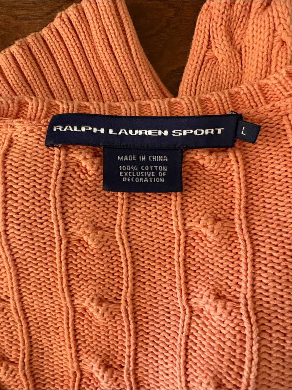 Ralph Lauren Peach Cable V-Neck Sweater - Picture 6 of 6
